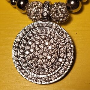 New Crystal Pavé Round Pendant Necklace in Silver